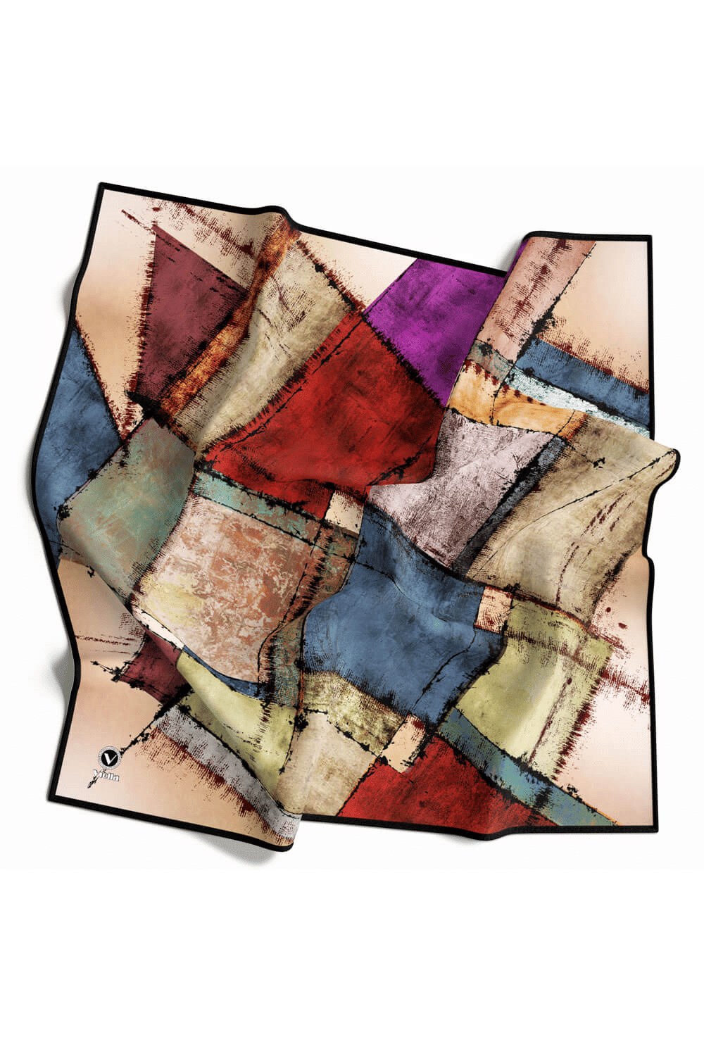 Twil Yamalı Ve Geometrik Desenli Bordo Renkli 90x90 Eşarp (İpek İçermez) Dikim Şekli : El Dikişi