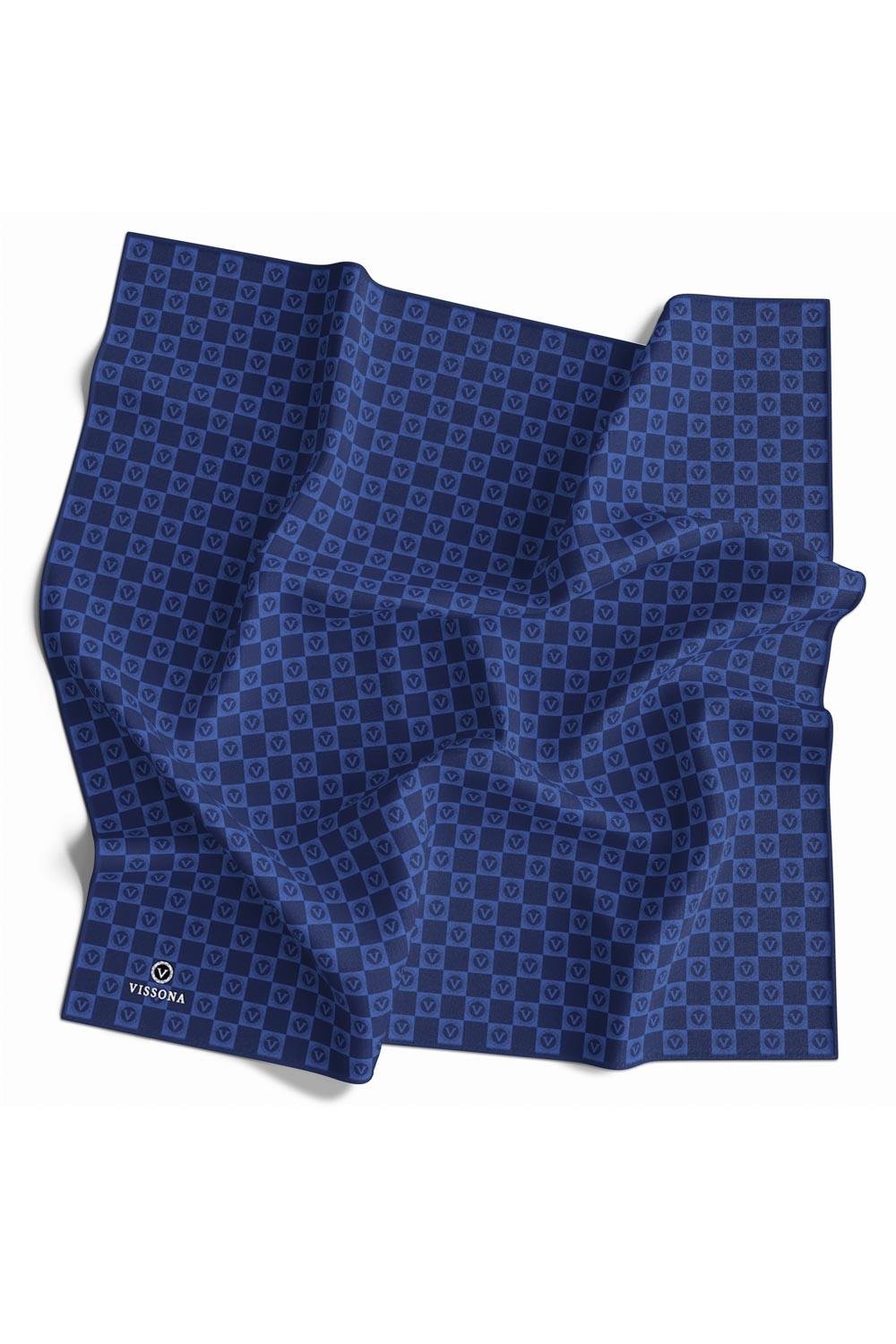 %100 Twill İpek Monogram Desenli Saks Renkli 90x90 Eşarp Dikim Şekli : El Dikişi