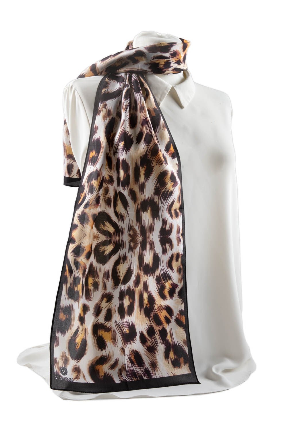 I74 %100 İpek Leopar Desenli Kadın Fular