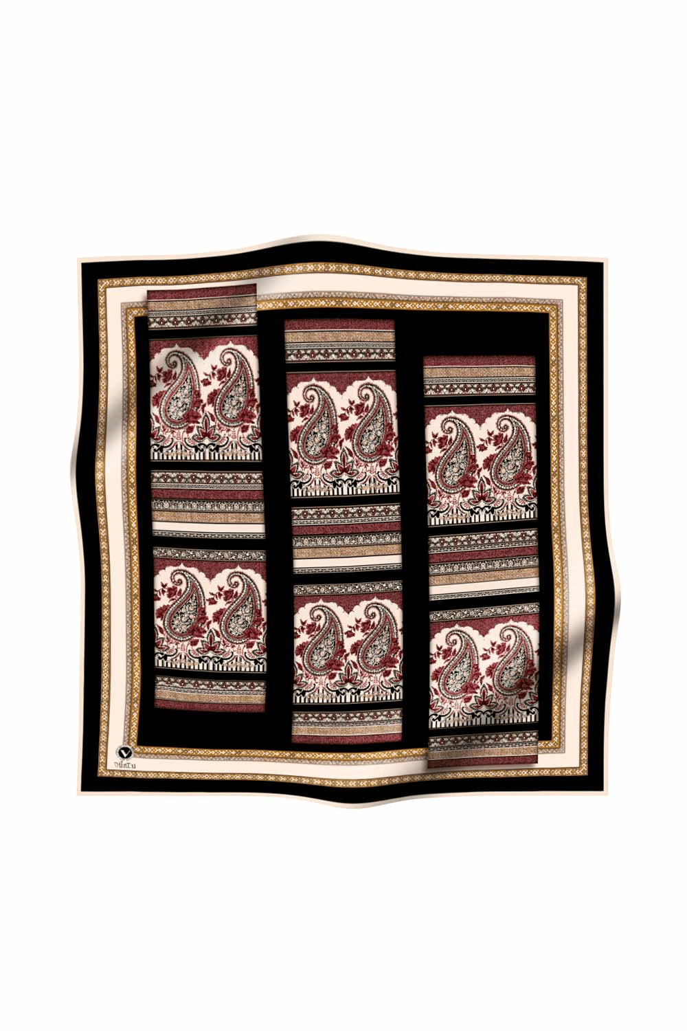 Twill Şal Desenli Siyah Renkli 90x90 Eşarp (İpek İçermez) Kenar Dikiş Şekli El Dikişli