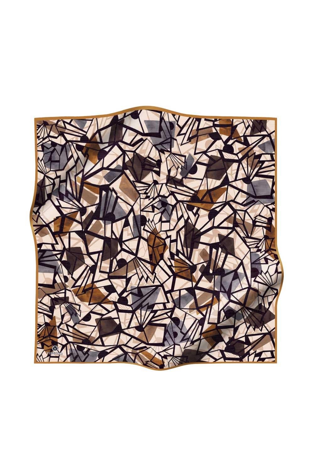 %100 Twill Renkli Petek Desenli Sütlükahve - Vizon Renkli 90x90 Eşarp Dikim Şekli: El Dikişii
