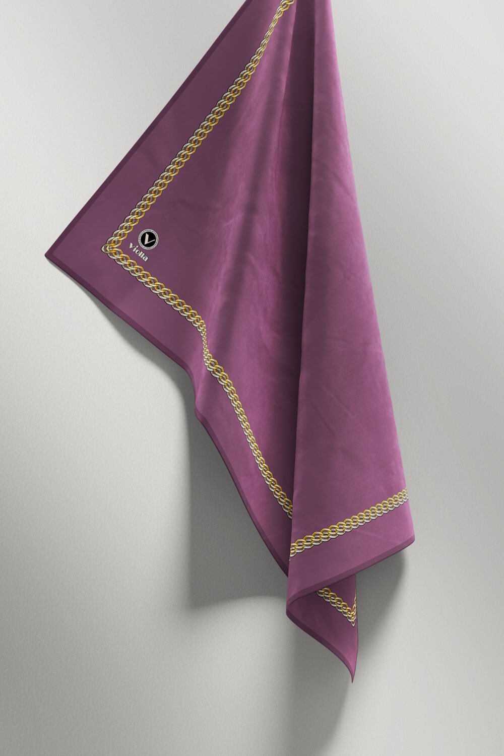 Twill Kenar Motifi Zincir Desenli Düz Lila Renkli 90x90 Dikim Şekli : El Dikişi Eşarp (İpek İçermez)