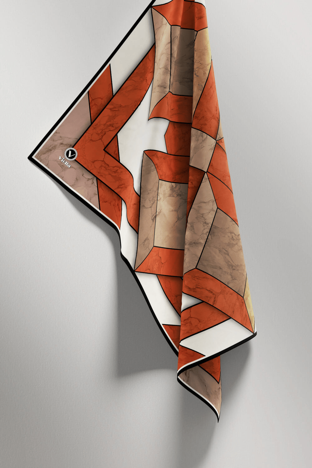 Twill Mermer Desenli Taba - Bej Renkli 90x90 Eşarp (İpek İçermez) Kenar Dikiş Şekli El Dikişli
