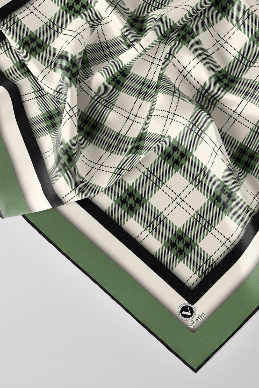 Twill Ekose Desenli Mint Yeşili Renkli 90x90 Eşarp (İpek İçermez) Kenar Dikiş Şekli El Dikişli