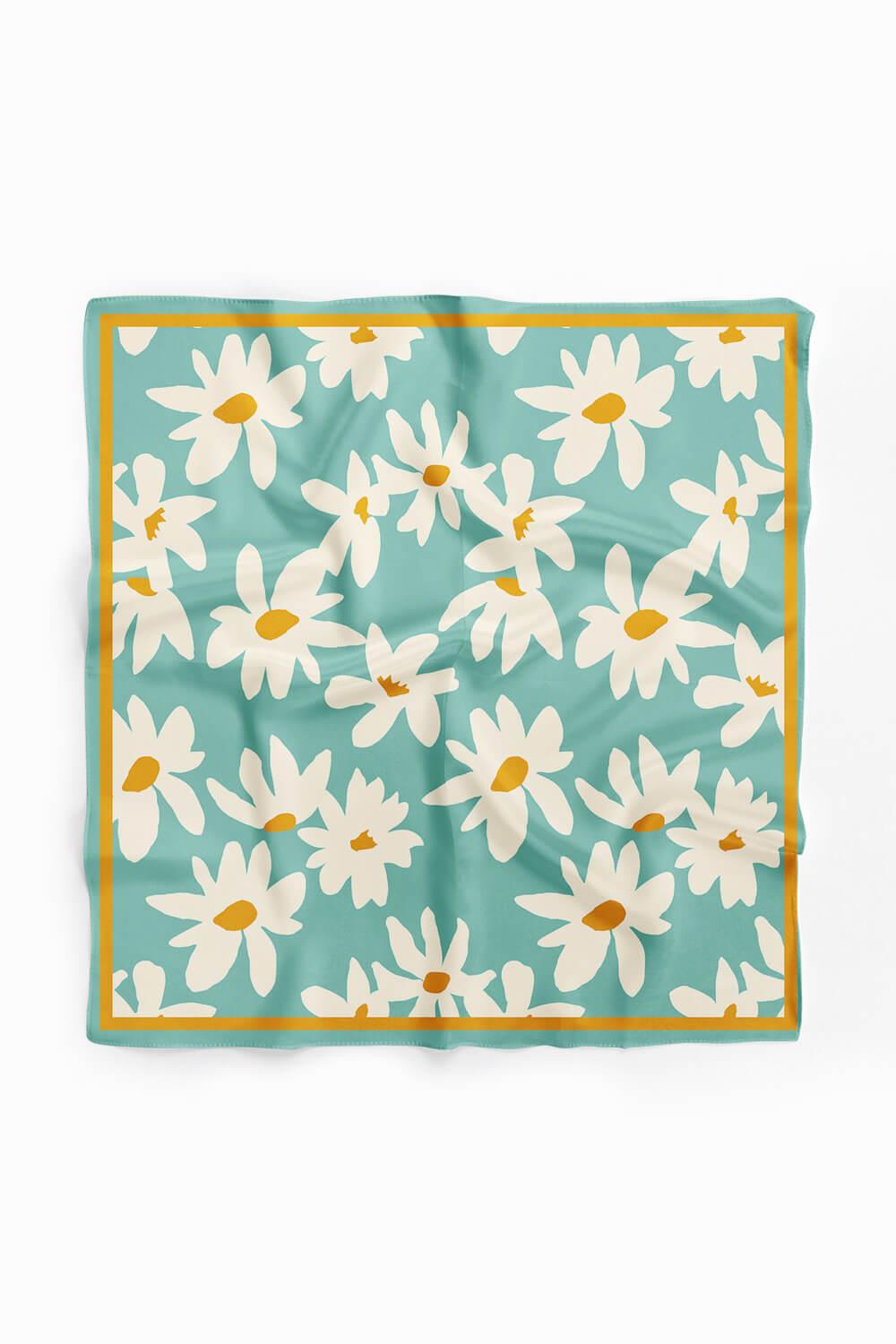 Vissona Papatya Desenli %100 İpek Bandana 55x55