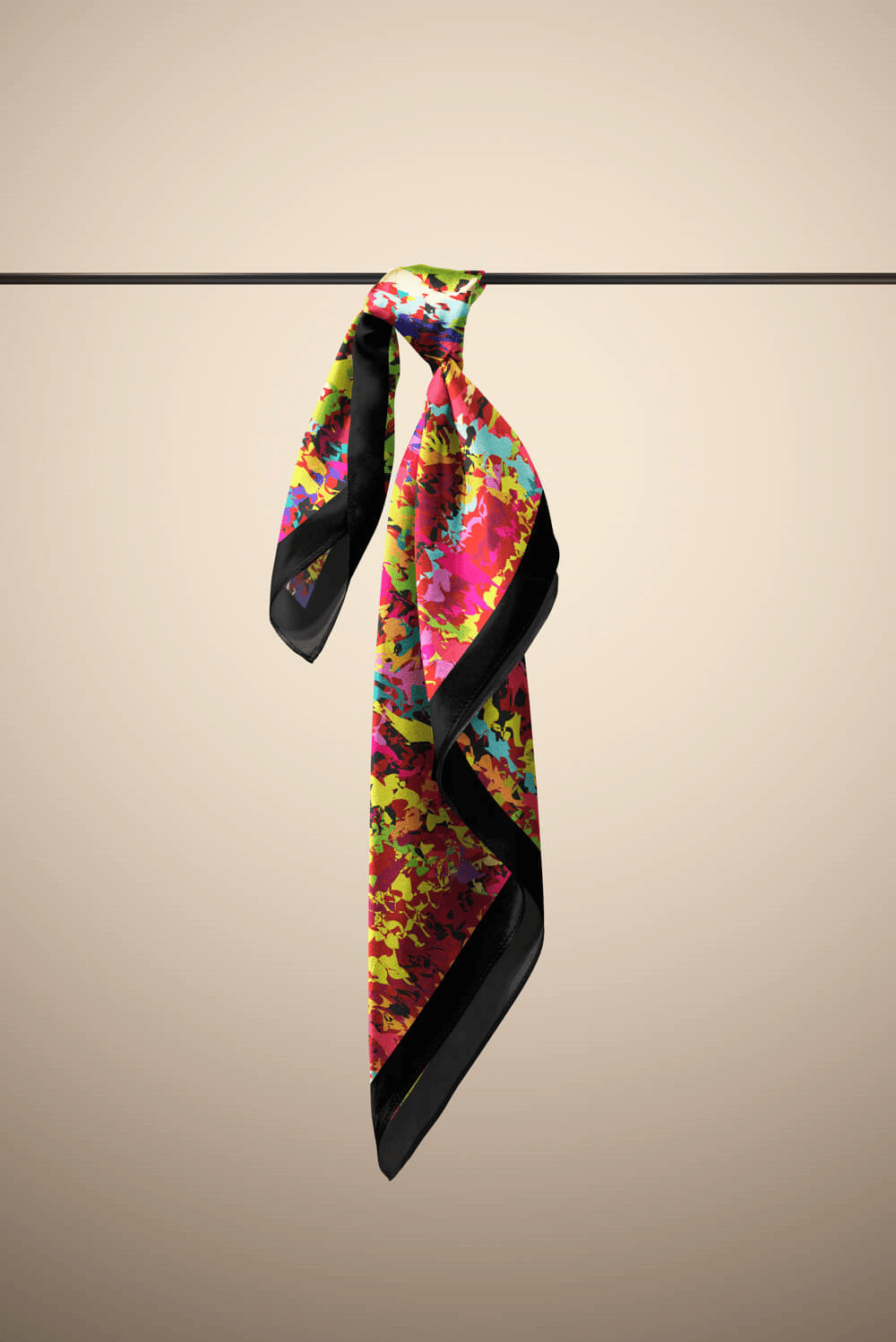 C71 Kadın Yağlı Boya Desenli Bandana 50x50 Pembe Yeşil DG0256-22