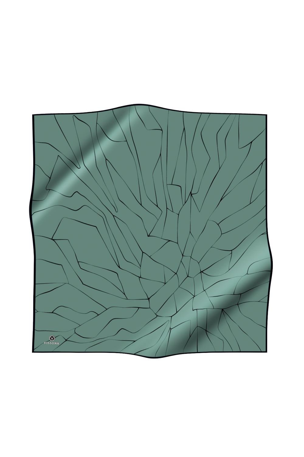 %100 Twill İpek Çizgi Desenli Mint Yeşili - Siyah Renkli 90x90 Eşarp Dikim Şekli : El Dikişi