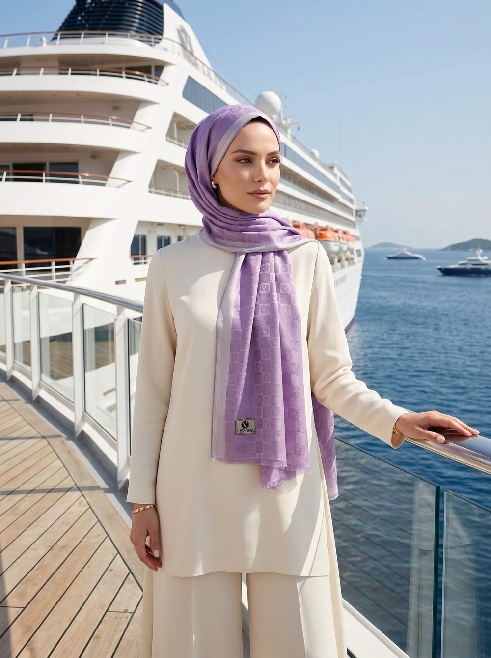 %57 İpek %43 Pamuk Monogram Dokumalı İsporto Renkli 70X190 Yumuşak Dökümlü Şal