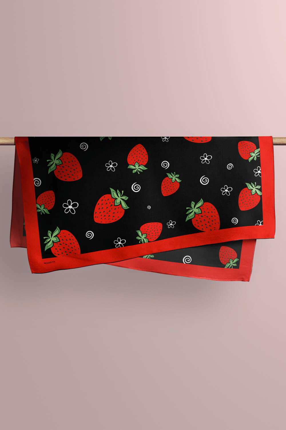 Kadın Çilek Desenli Bandana 50x50 Kırmızı Siyah DG0264-22