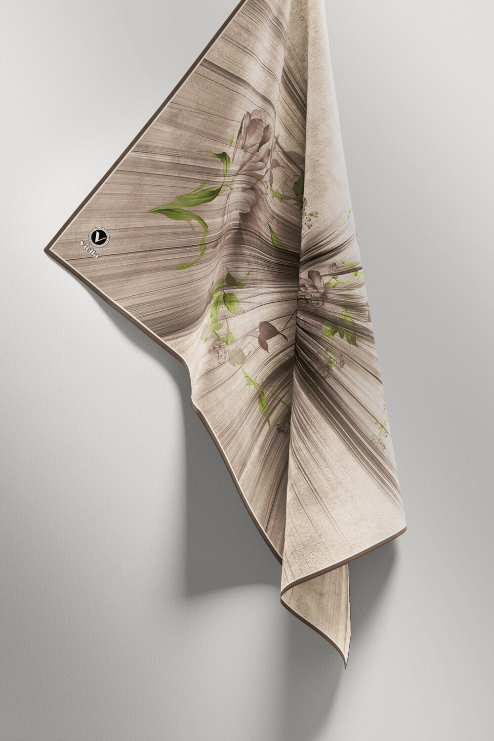 Twill Çiçekli Desenli Taş Renkli 90x90 Eşarp (İpek İçermez) Kenar Dikiş Şekli El Dikişli
