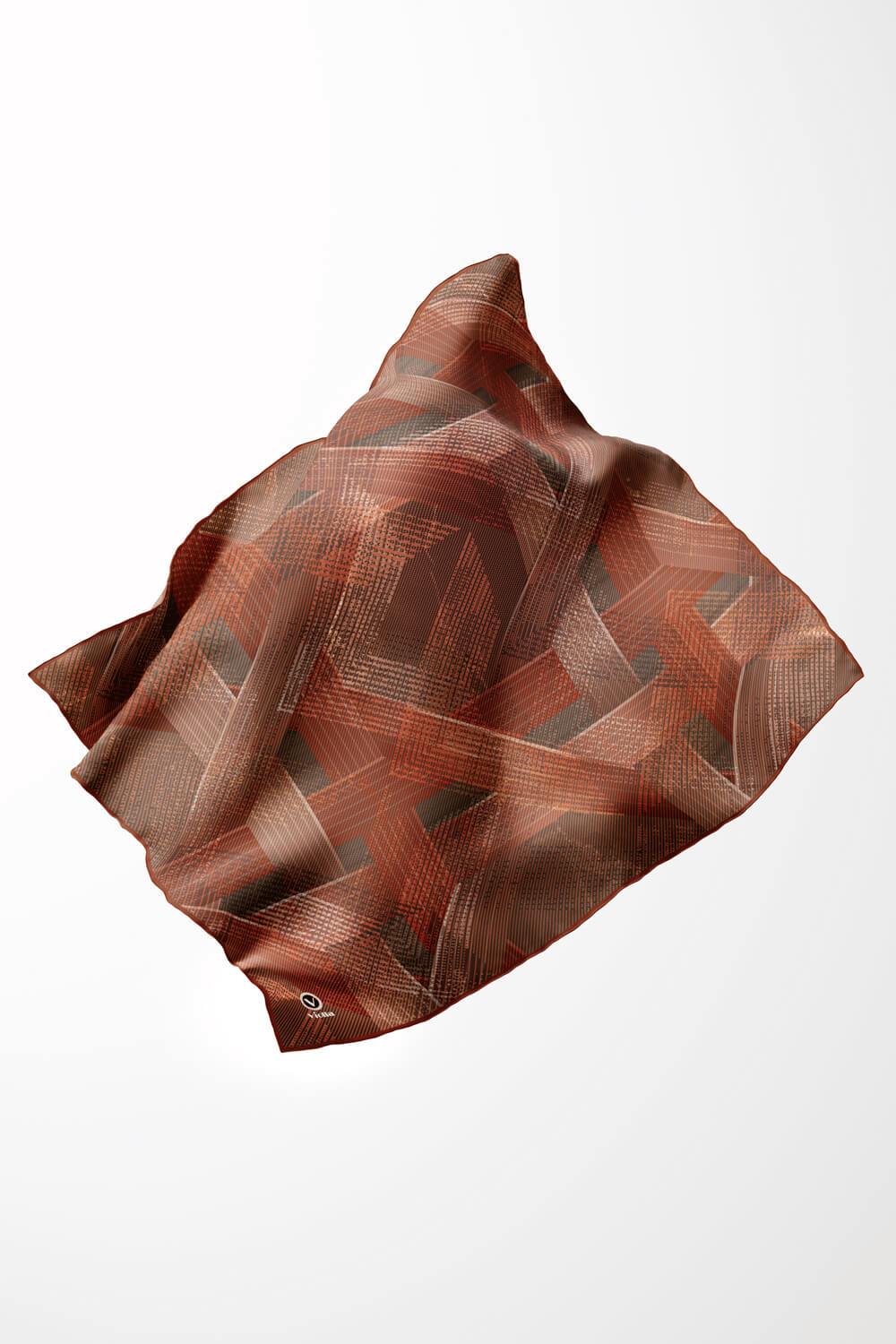 Twill Dokulu Geometrik Desenli Taba Renkli 90x90 Eşarp (İpek İçermez) Kenar Dikiş Şekli El Dikişli