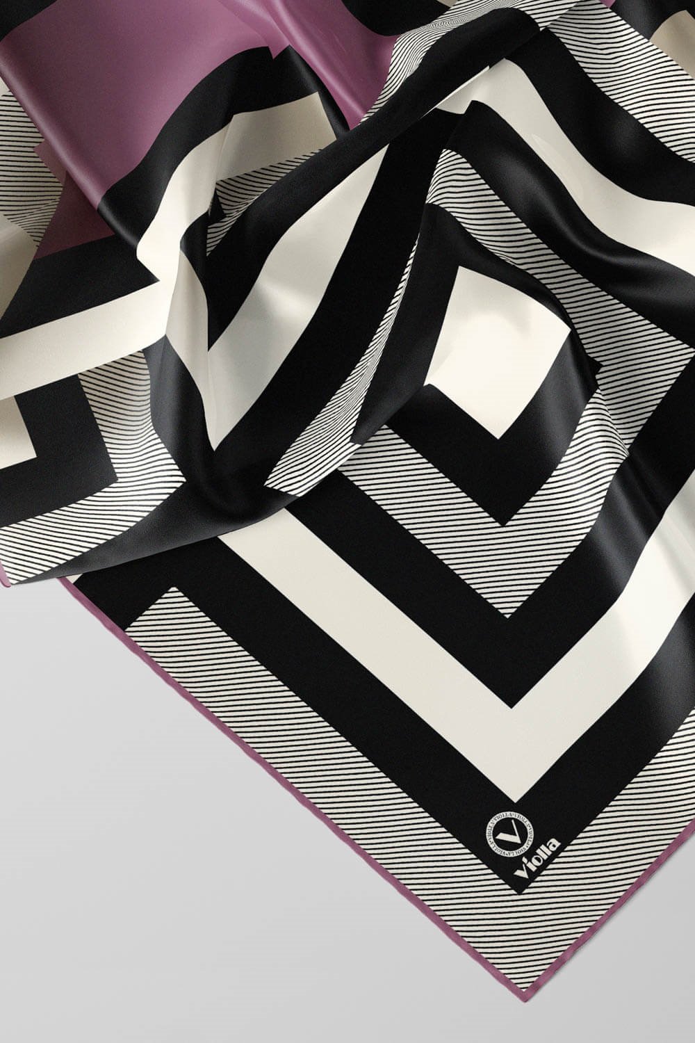 Twill Geometrik Desenli Lila Renkli 90x90 Eşarp (İpek İçermez) Dikim Şekli : El Dikişi