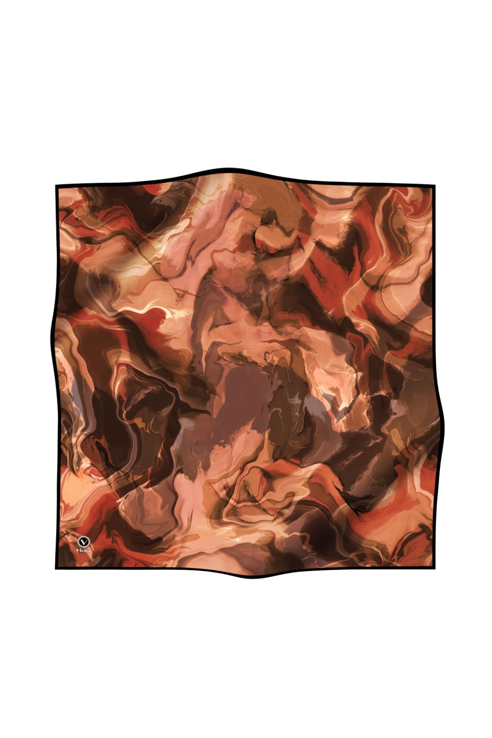 Twill Batik Desenli Taba Renkli 90x90 Eşarp (İpek İçermez) Kenar Dikiş Şekli El Dikişli