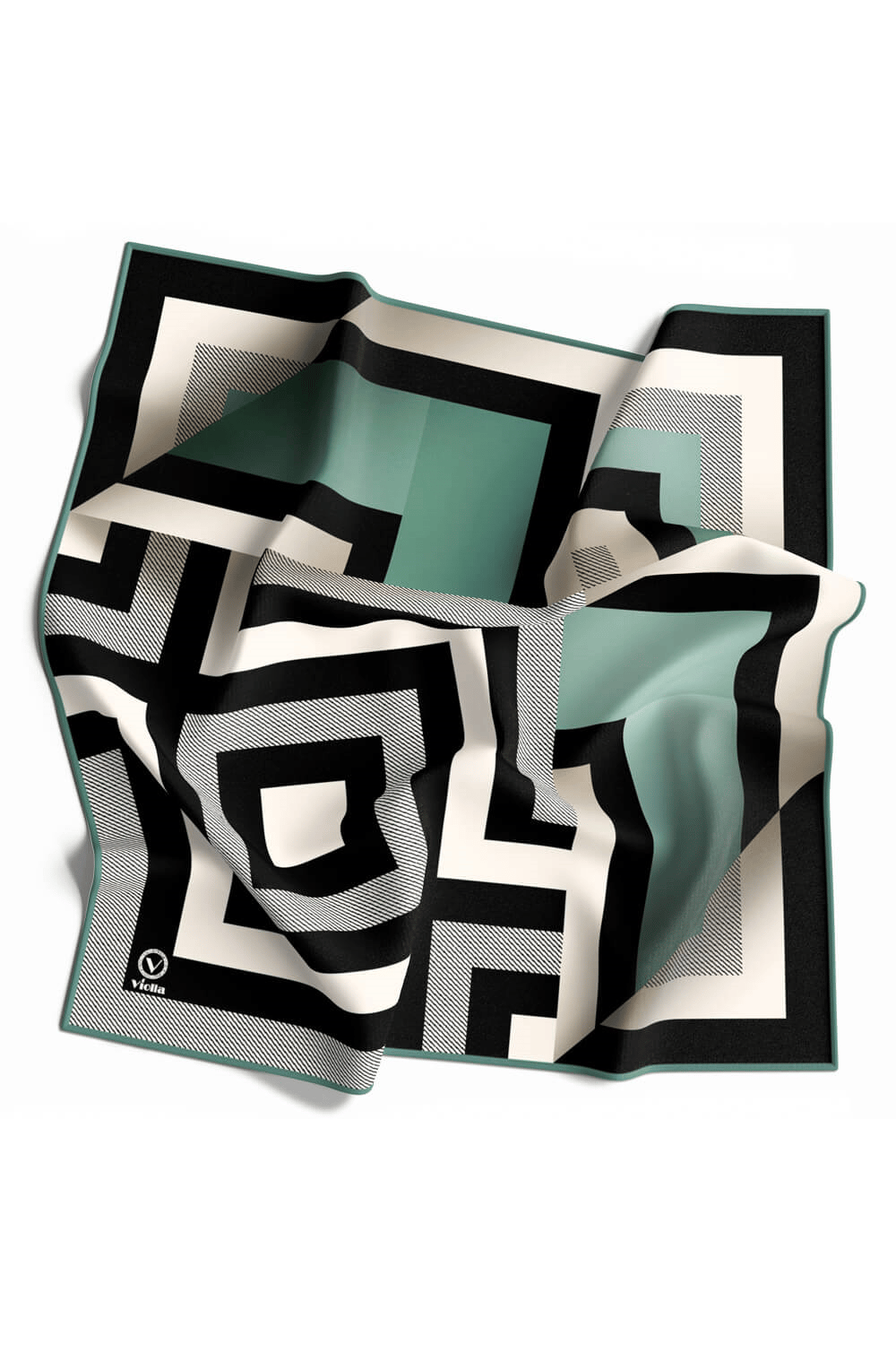 Twill Geometrik Desenli Mint Yeşiliı Renkli 90x90 Eşarp (İpek İçermez) Dikim Şekli : El Dikişi