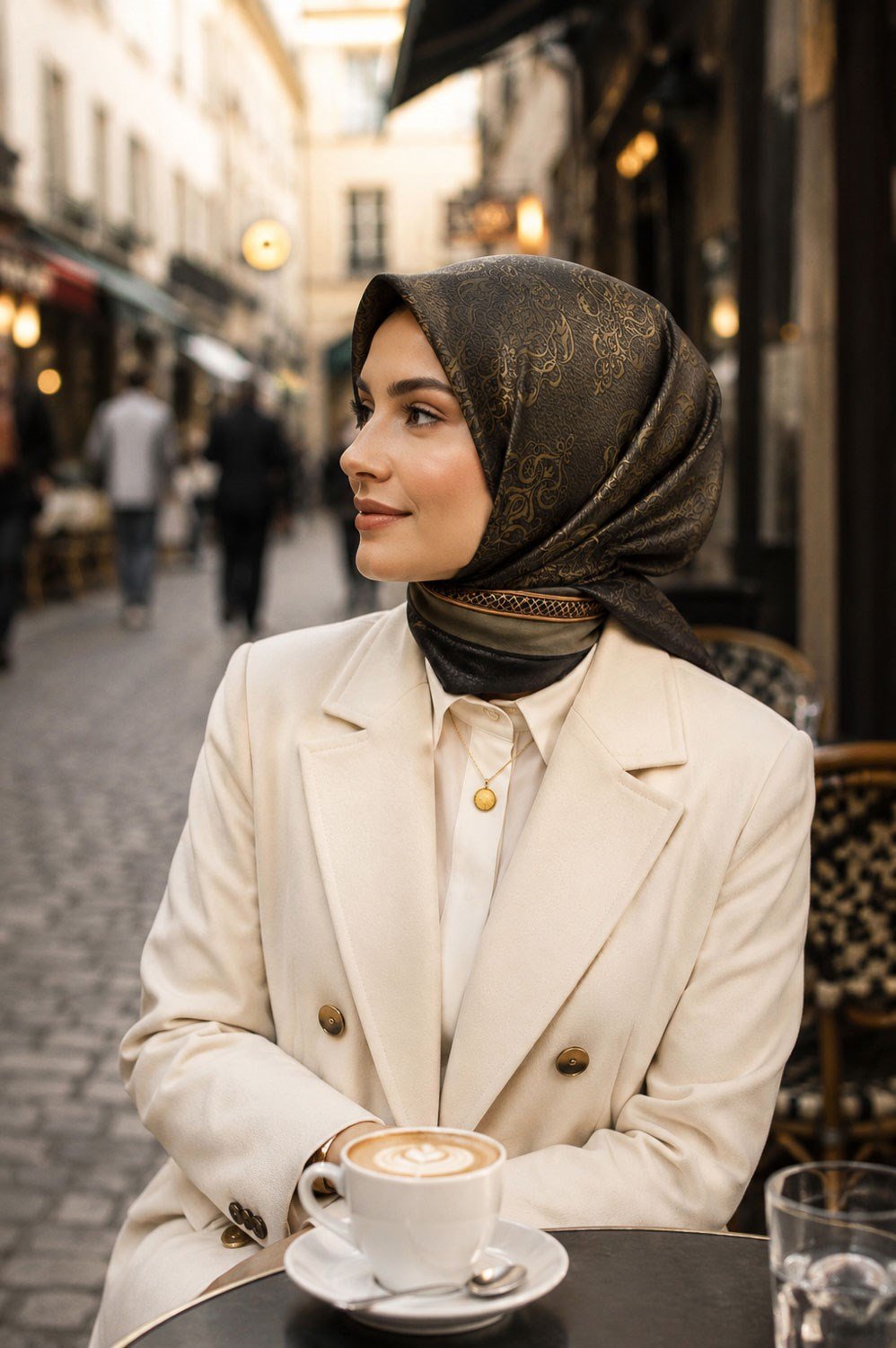 %100 Twill Barok Desenli Haki Yeşili Renkli 90x90 Eşarp Dikim Şekli: El Dikişi