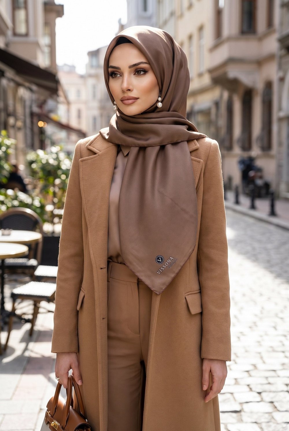 %100 Twill İpek Düz Bej Renkli Daha Tok Exclusive Serisi 90x90 Eşarp Dikim Şekli : El Dikişi