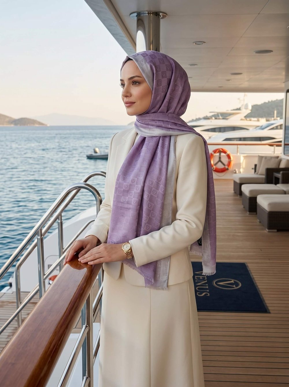 %57 İpek %43 Pamuk Monogram Dokumalı İsporto Renkli 70X190 Yumuşak Dökümlü Şal