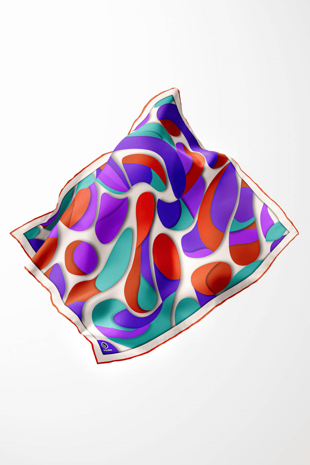 Twill Soyut Geometrik Desenli Taba - Mor Renkli 90x90 Eşarp (İpek İçermez) Dikim Şekli : El Dikişi