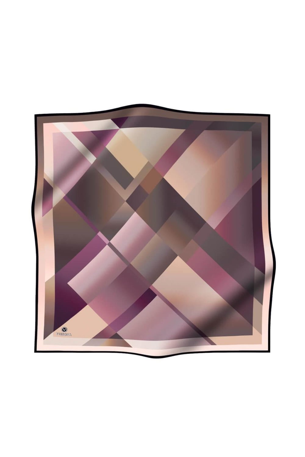 %100 Twill İpek Geometrik Desenli Bej - Gül Kurusu Renkli 90x90 Eşarp Dikim Şekli : El Dikişi