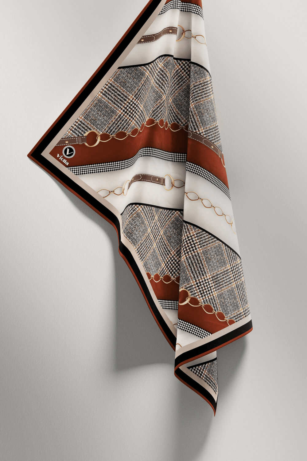 Twill Kemer Desenli Taba Renkli 90x90 Eşarp (İpek İçermez) Kenar Dikiş Şekli El Dikişli