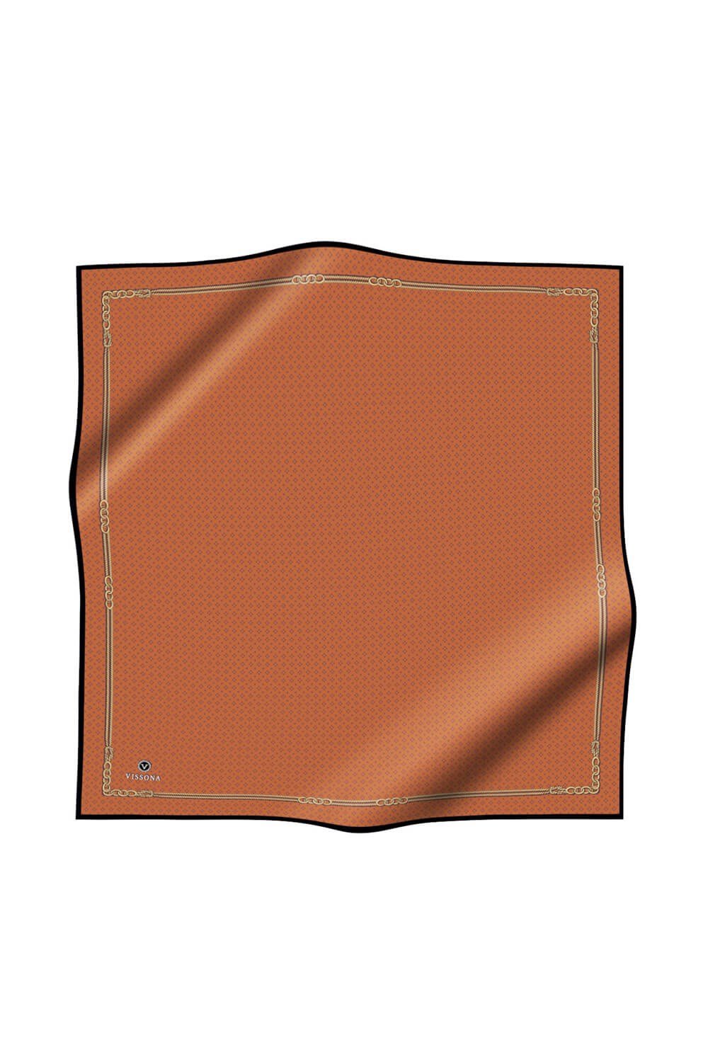 %57 İPEK %43 VİSKON Twill İpek Zincir Desenli Taba - Gold Renkli 90x90 Eşarp Dikim Şekli : El Dikişi