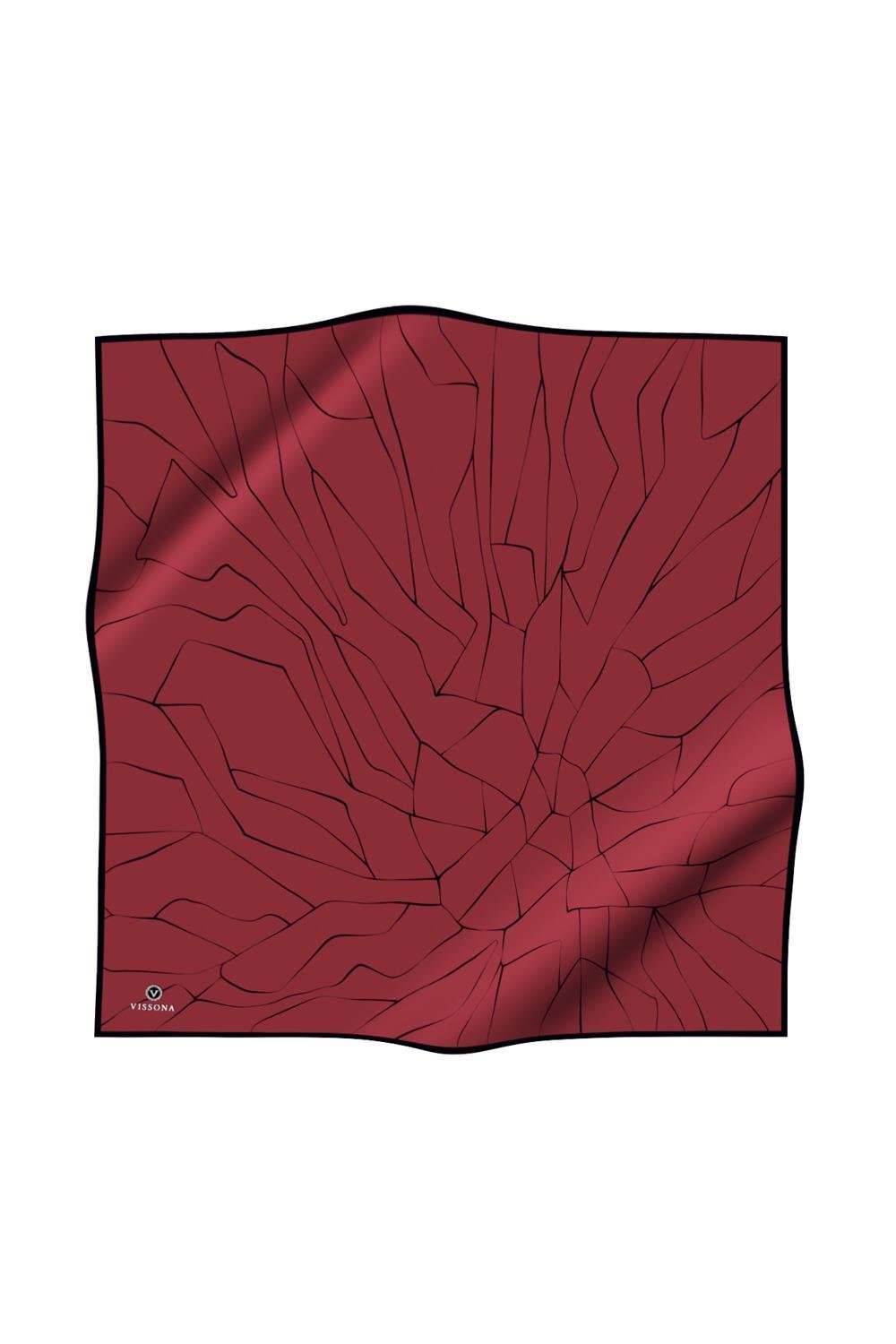 %100 Twill İpek Çizgi Desenli Bordo - Siyah Renkli 90x90 Eşarp Dikim Şekli : El Dikişi