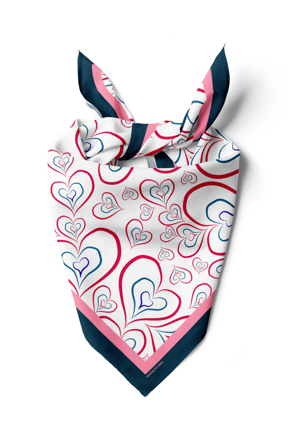 H18 Kadın Kırmızı Kalp Desenli 50x50 Bandana HYL DG0824-22