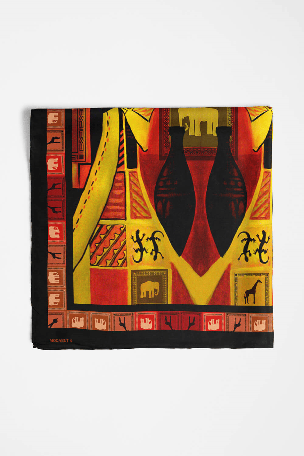 D113 Kadın African Desenli Bandana 50x50 Kırmızı DG0217-22