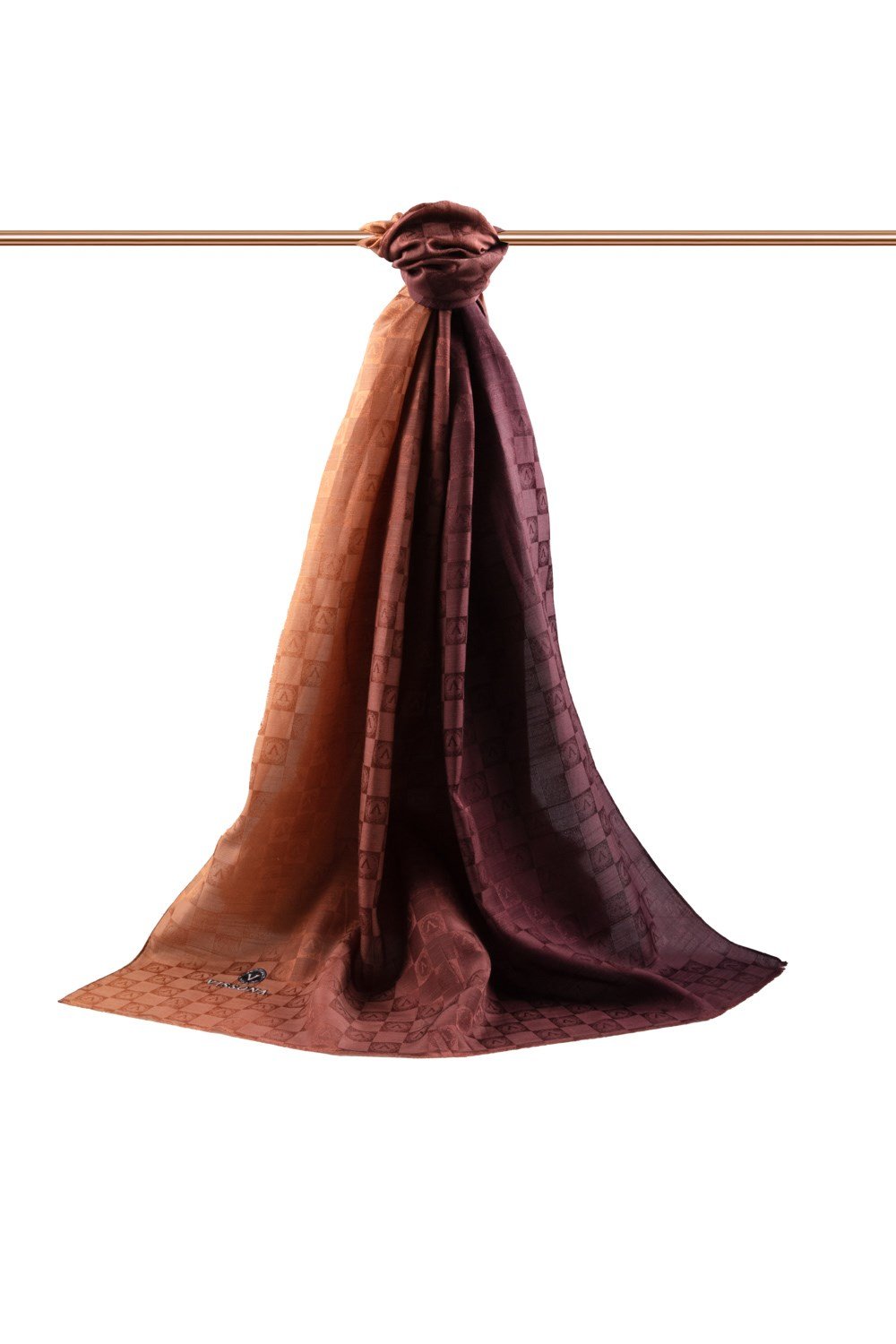 Vissona %57 İPEK %43 PAMUK Degrade Desenli Taba Renkli Şal -  70x190 Dikiş Tipi İtalyan Dikişli