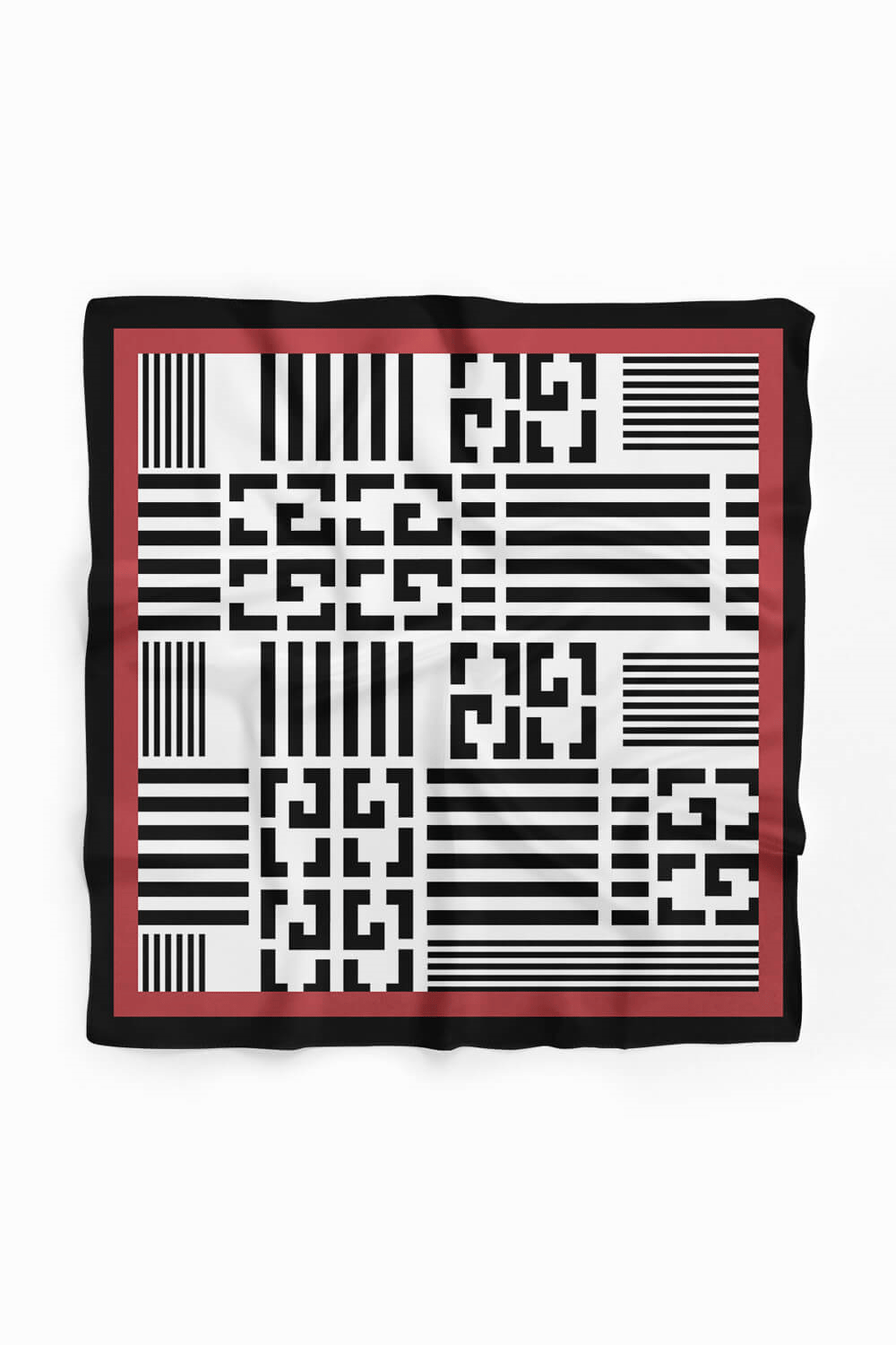 Kadın Siyah Beyaz Geometrik Desenli 50x50 Bandana HYL DG01510-22