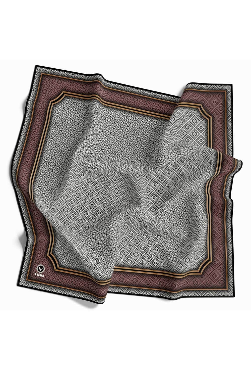 Twill Geometrik Çıtır Desenli Gül Kurusu Renkli 90x90 Eşarp (İpek İçermez) Kenar Dikiş Şekli El Dikişli