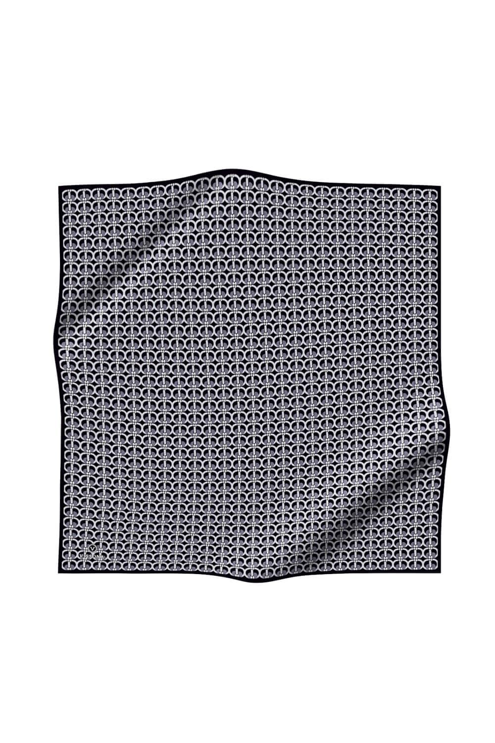 %100 Twill İpek Geometrik Desenli Siyah - Füme Renkli 90x90 Eşarp Dikim Şekli : El Dikişi
