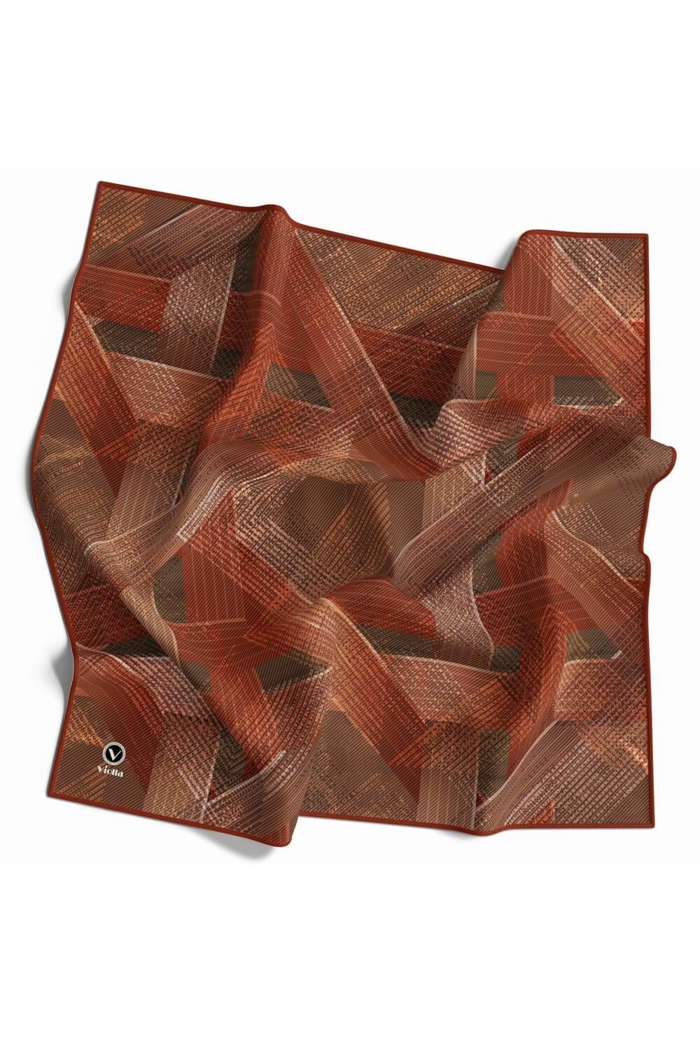 Twill Dokulu Geometrik Desenli Taba Renkli 90x90 Eşarp (İpek İçermez) Kenar Dikiş Şekli El Dikişli