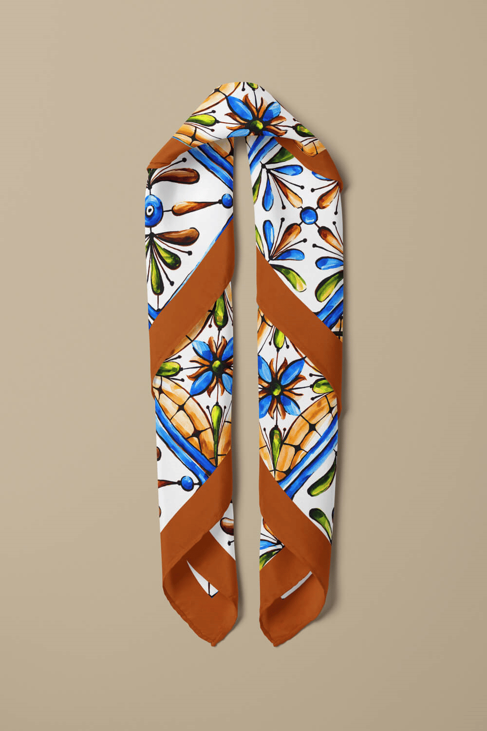 E29 Kadın Kareli Desenli Bandana 50x50 Mavi Sarı DG0338-22