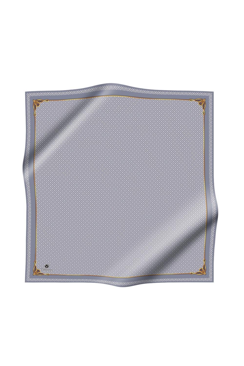 %100 Twill İpek Minik Motif Desenli Gri - Krem Renkli 90x90 Eşarp Dikim Şekli : El Dikişi
