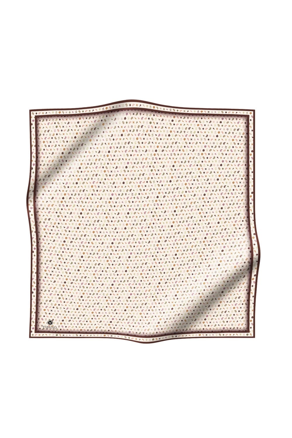 %100 Twill İpek Çıtır Desenli Krem - Kahverengi Renkli 90x90 Eşarp Dikim Şekli : El Dikişi