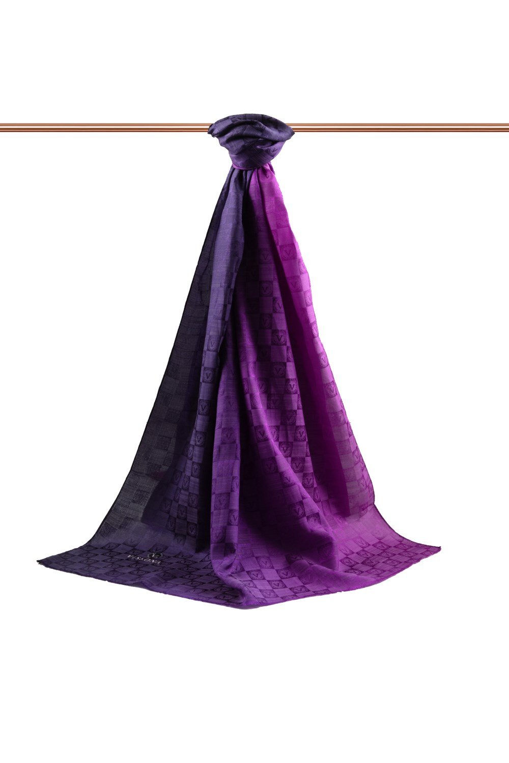 Vissona %57 İPEK %43 PAMUK Degrade Desenli Fuşya - Mor Renkli Şal -  70x190 Dikiş Tipi İtalyan Dikişli
