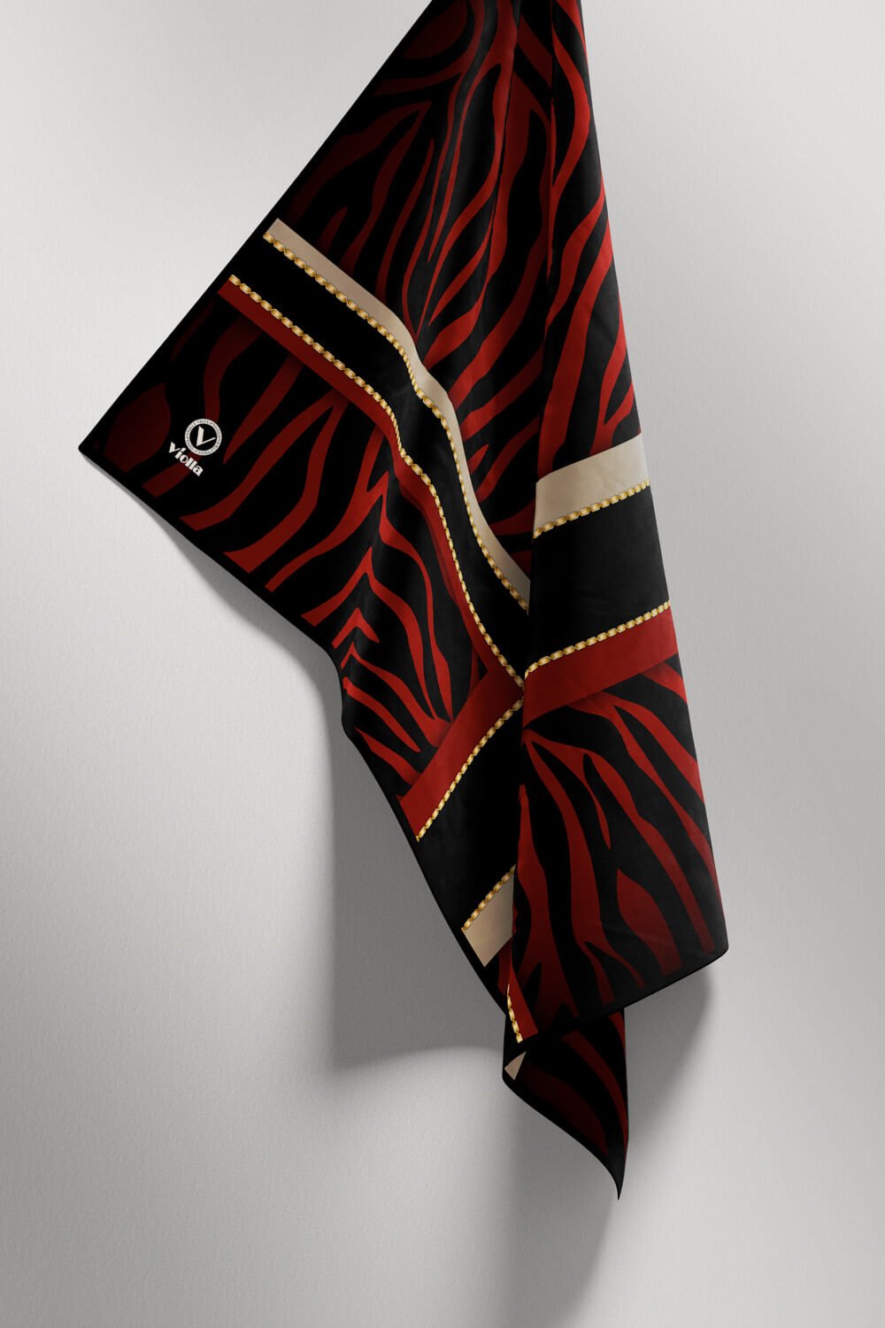 Twill Zebra Desenli Siyah - Bordo Renkli 90x90 Eşarp (İpek İçermez) Dikim Şekli : El Dikişi