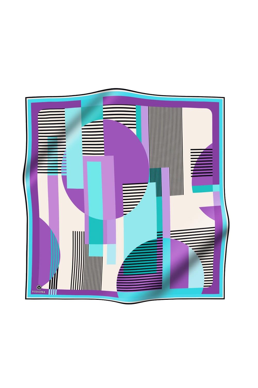 100% Twill İpek Geometrik Desenli Mint Yeşili - Lila Renkli 90x90 Dikim Şekli : El Dikişi Eşarp