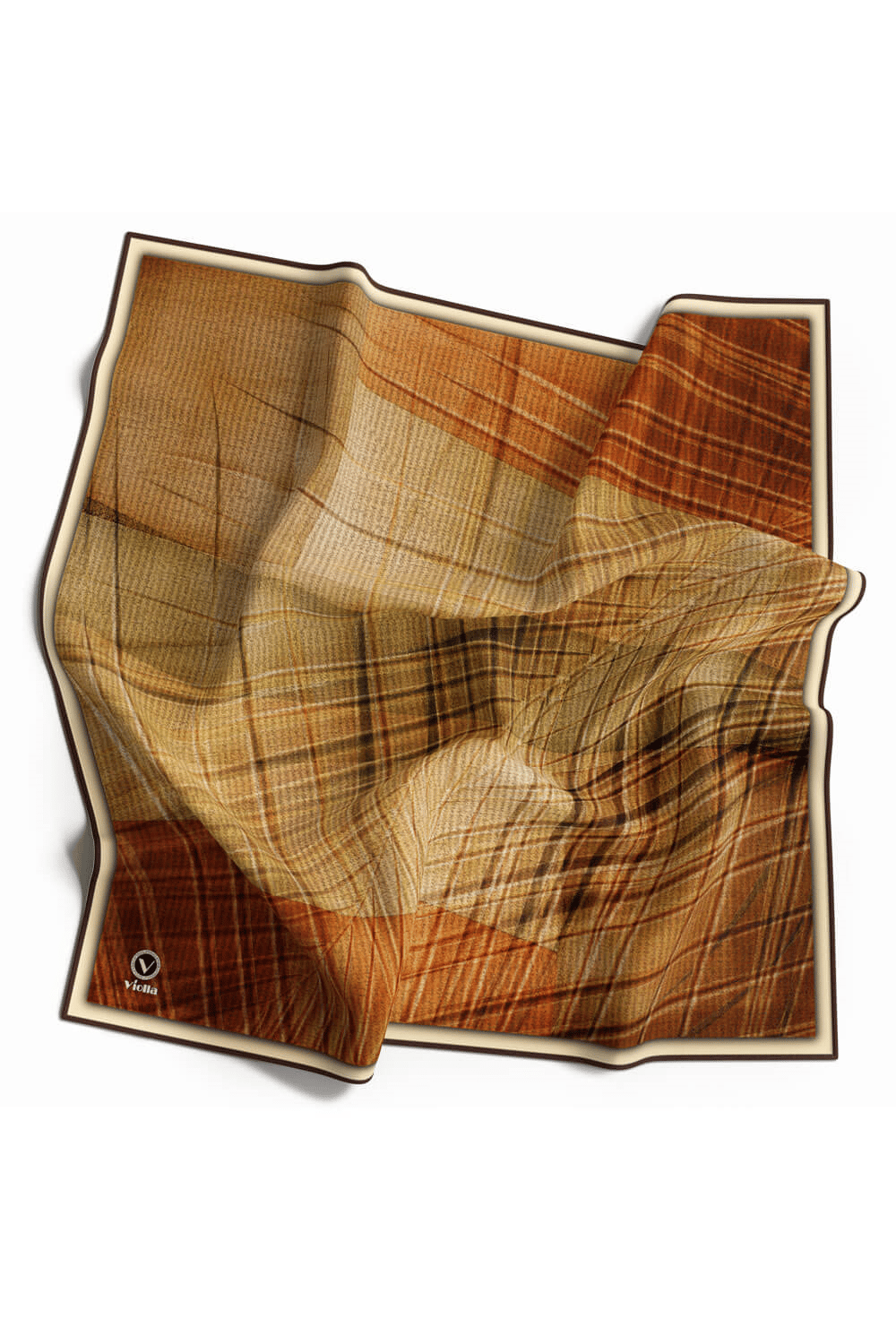 Twill Dokulu Desenli Taba Renkli 90x90 Eşarp (İpek İçermez) Kenar Dikiş Şekli El Dikişli