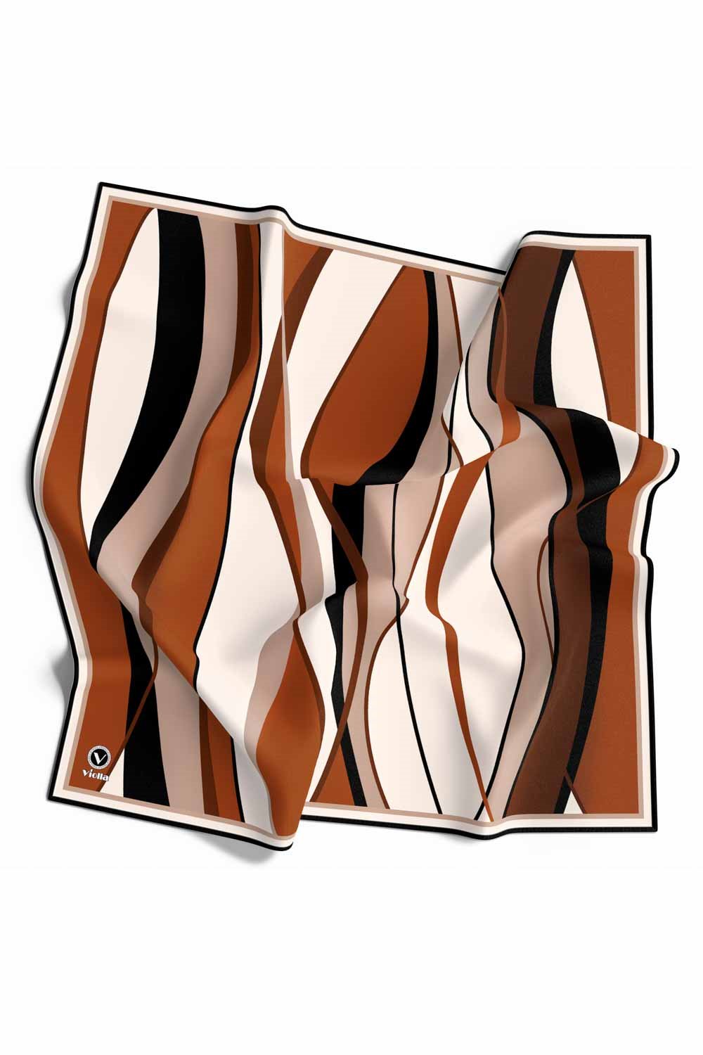 Rayon Modern Dalgalı Çizgi Desenli Taba Renkli 90x90 Dikim Şekli : El Dikişi Eşarp (İpek İçermez)