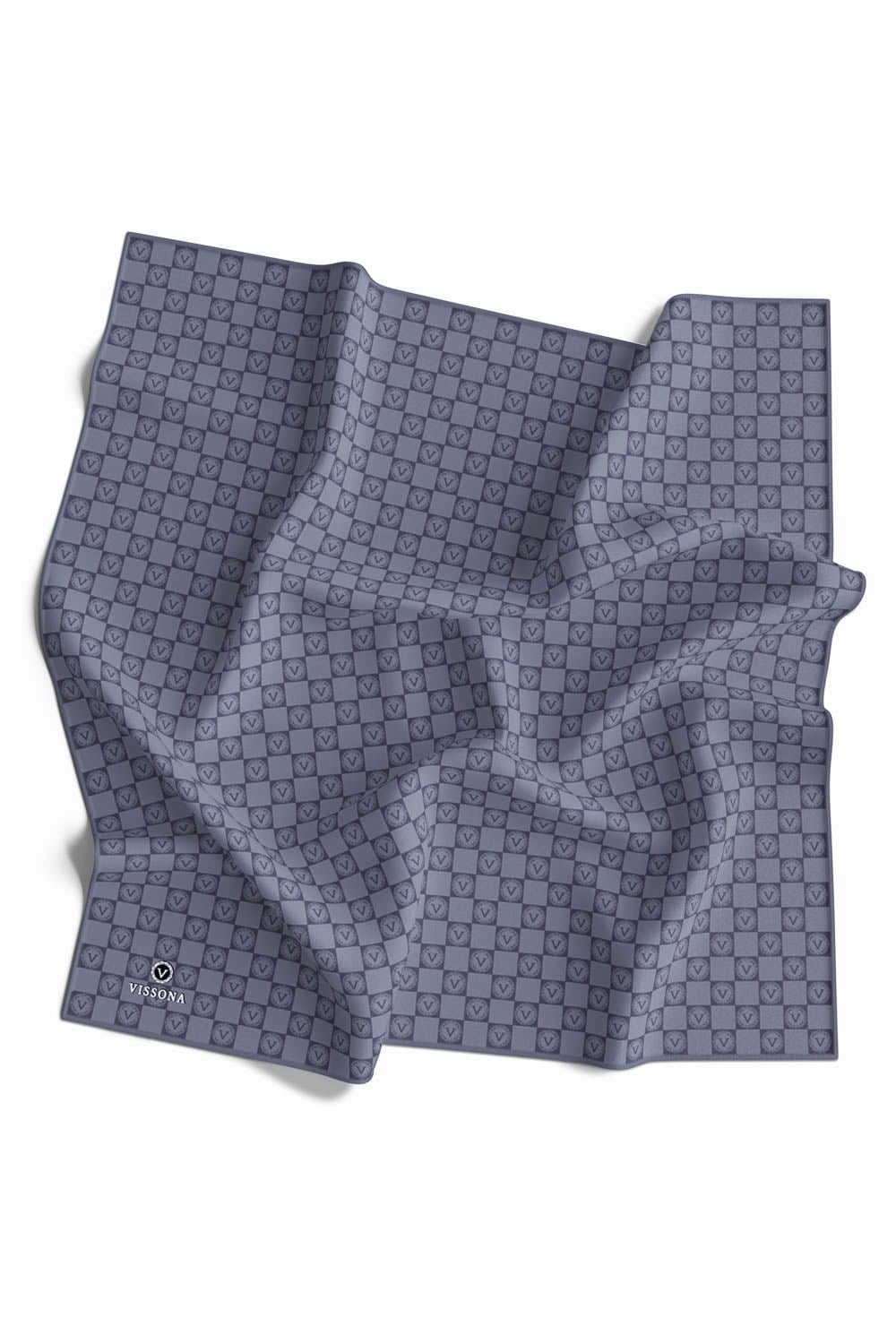 % 57 İPEK % 43 VİSKON Twill İpek Monogram Desenli Gri Renkli 90x90 Eşarp Dikim Şekli : El Dikişi