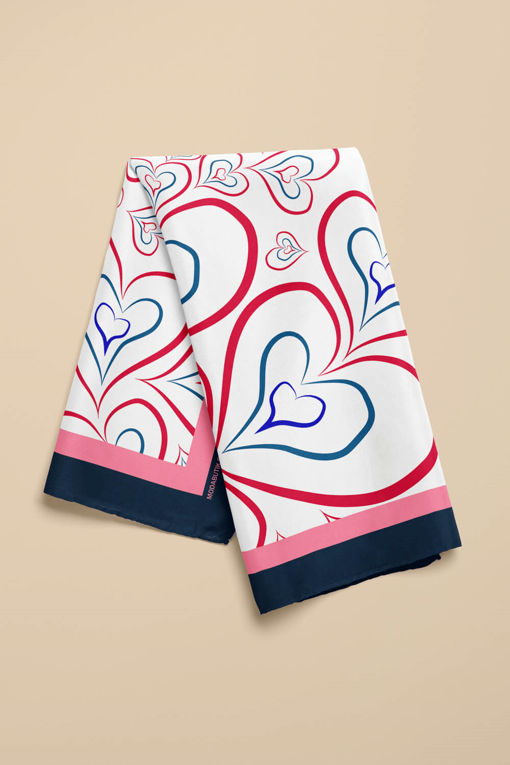 H18 Kadın Kırmızı Kalp Desenli 50x50 Bandana HYL DG0824-22