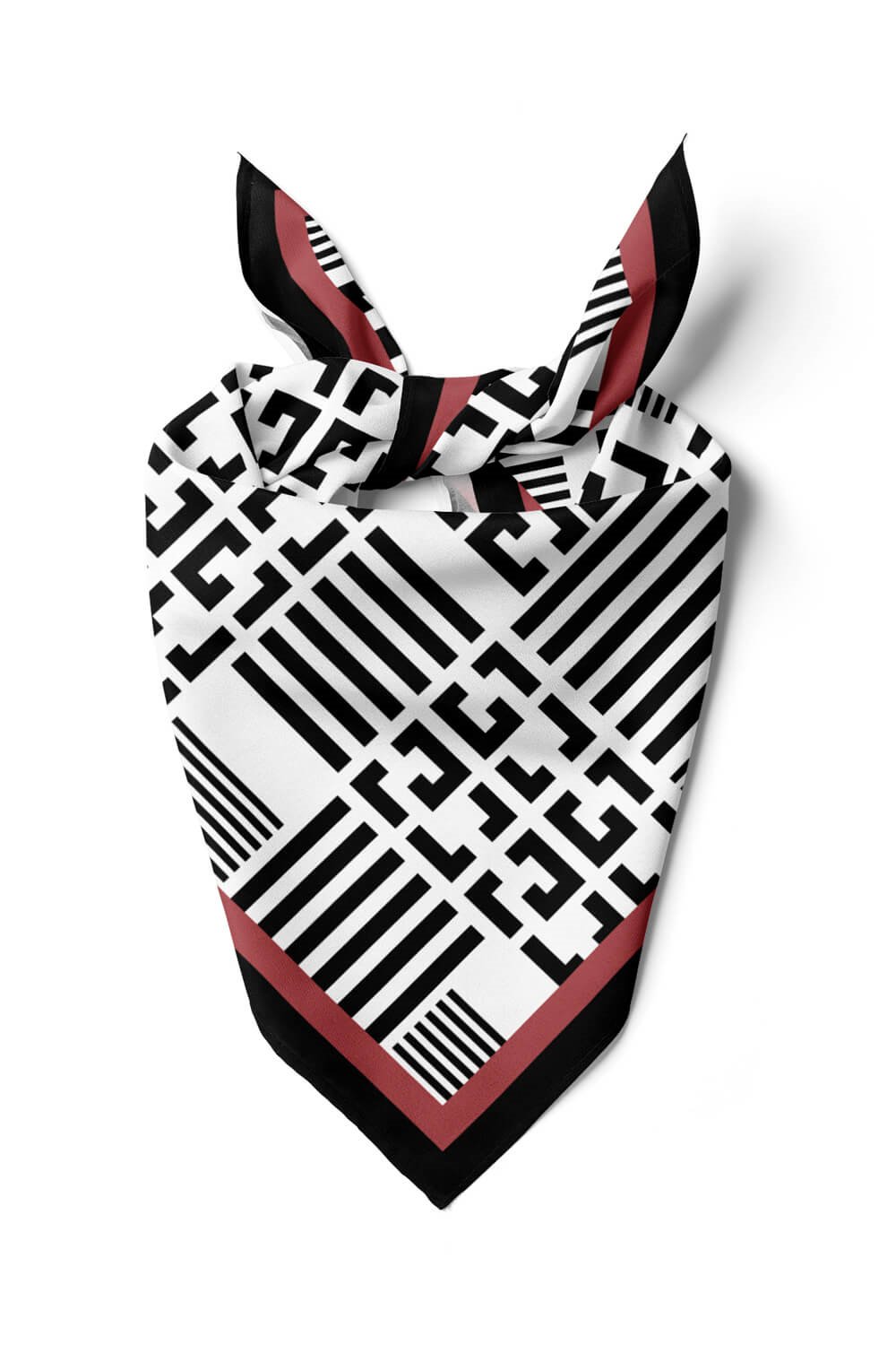 Kadın Siyah Beyaz Geometrik Desenli 50x50 Bandana HYL DG01510-22