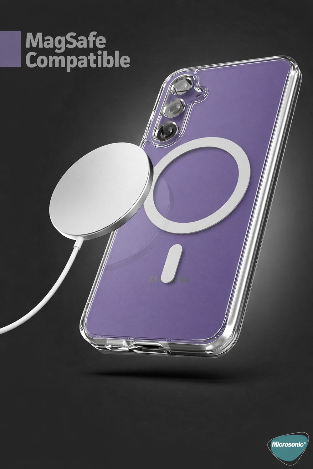 Samsung Galaxy S24 FE Uyumlu Kamera Korumalı Magsafe Wireless Şarj Özellikli Lüks Şeffaf Silikon Telefon Kılıfı