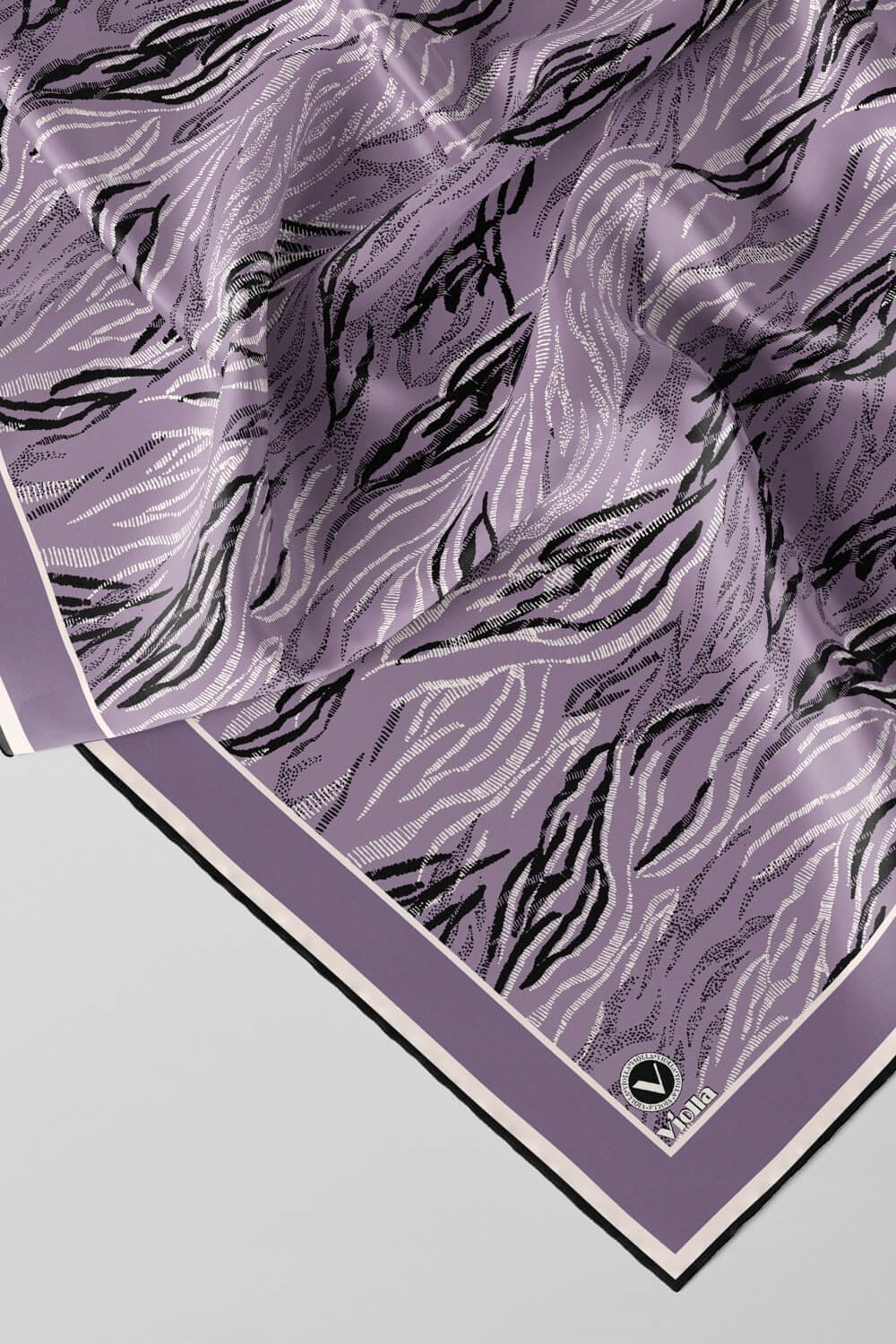 Twill Soyut Çizgi Desenli Lila Renkli 90x90 Eşarp (İpek İçermez) Kenar Dikiş Şekli El Dikişli