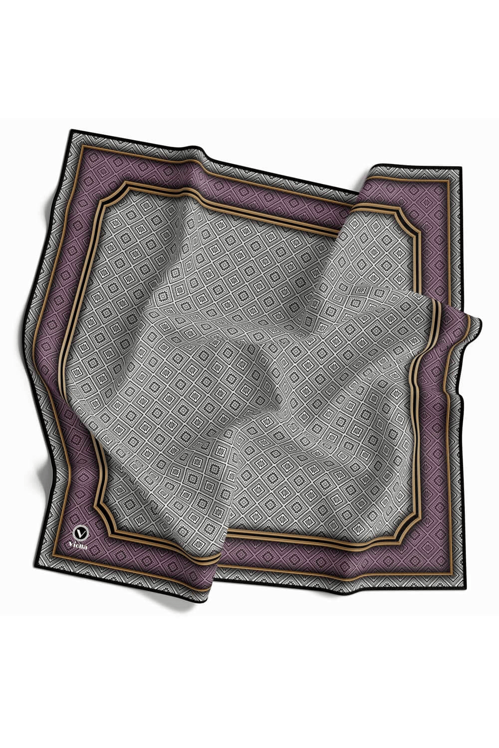 Twill Geometrik Çıtır Desenli Lila Renkli 90x90 Eşarp (İpek İçermez) Kenar Dikiş Şekli El Dikişli