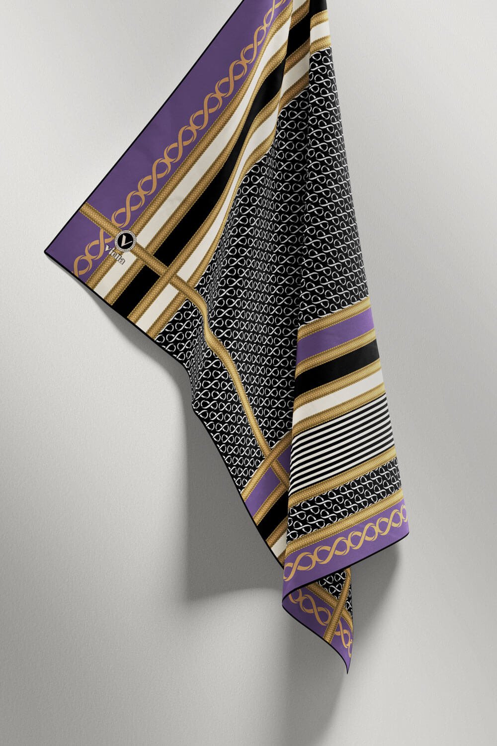 Twil Geometrik Desenli Lila Renkli 90x90 Eşarp (İpek İçermez) Dikim Şekli : El Dikişi