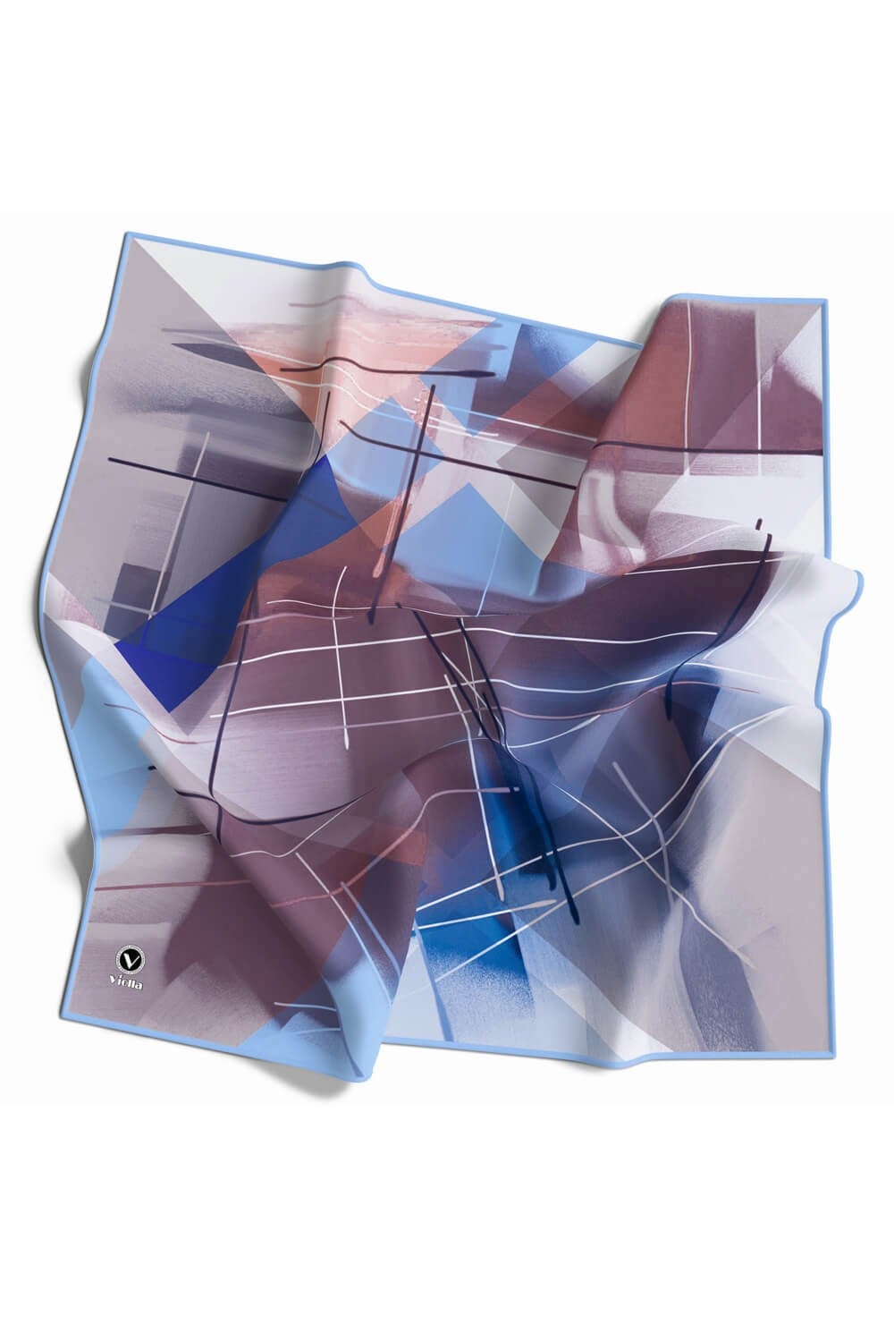 Kristal Geometrik Desenli Bebe Mavisi Renkli 90x90 Eşarp (İpek İçermez) Kenar Dikiş Şekli El Dikişli