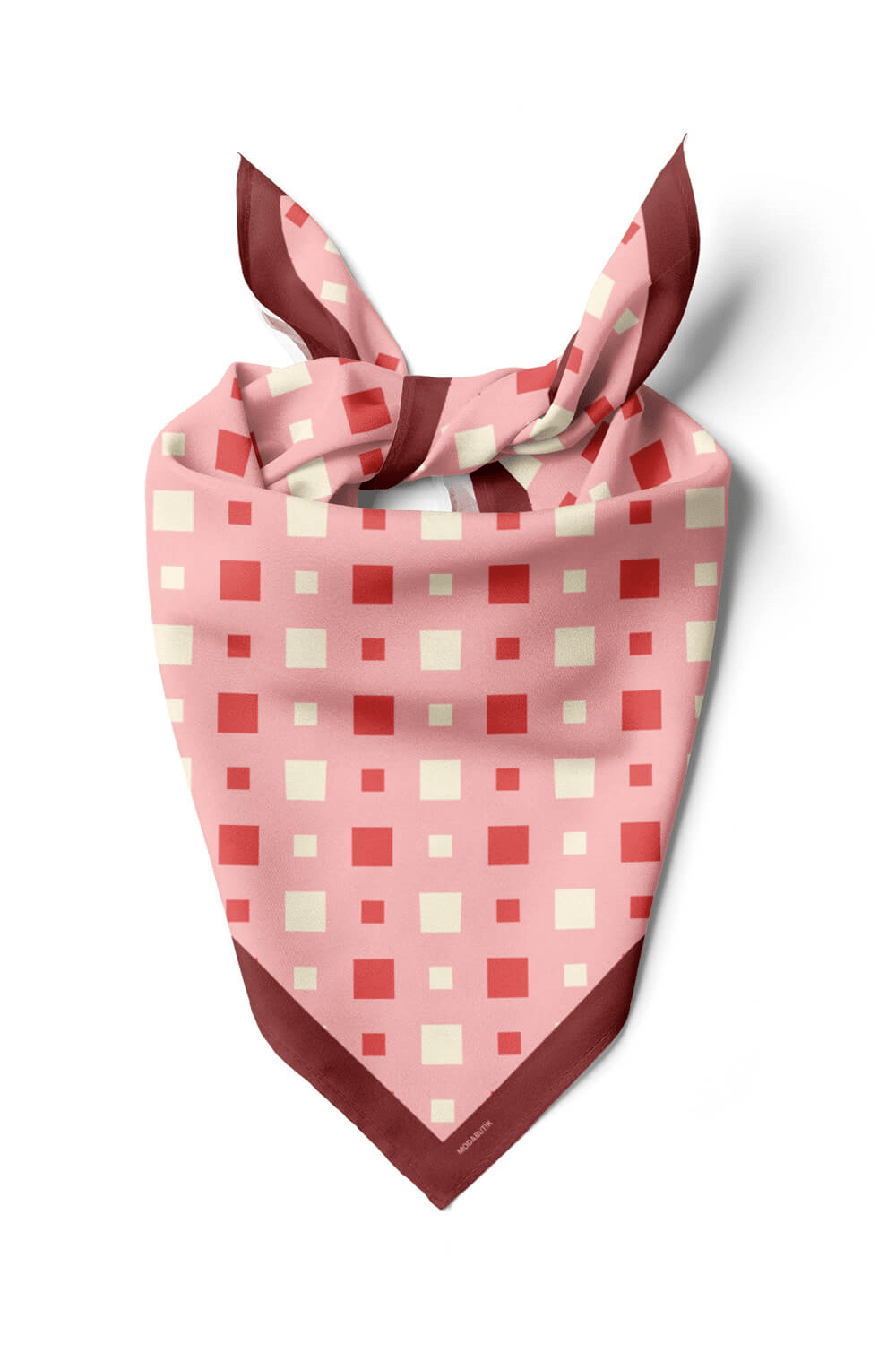 D44 Kadın Kareli Desenli Bandana 50x50 Kırmızı DG0281-22